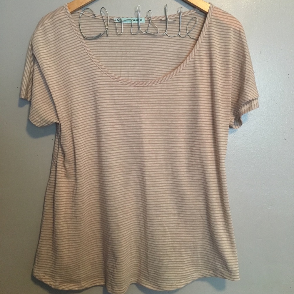 Tan/Cream Loose-Fitting Striped Top Size XL